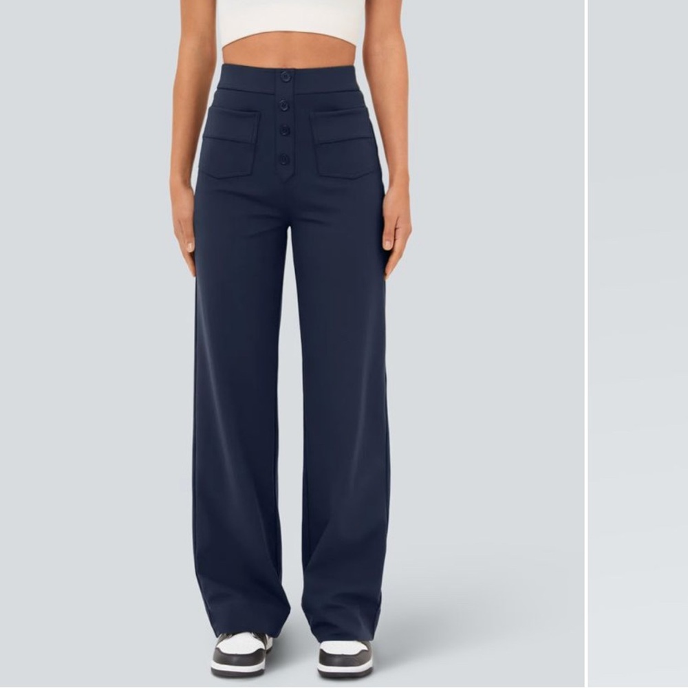 Halara High Waisted Button Multiple Pockets Straight Leg Casual Pants